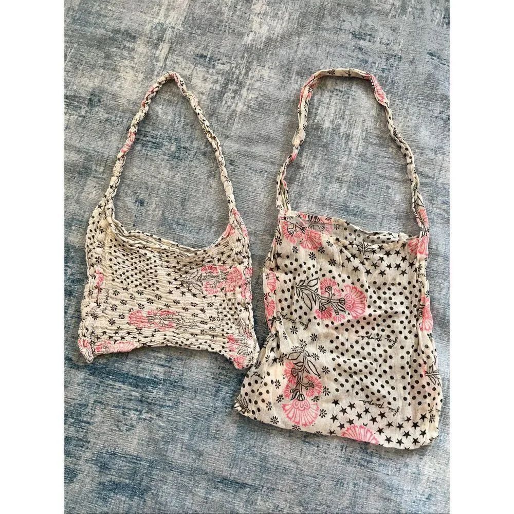 Free People Mini Lot of 2 Lightweight Tote Bags in Cream Pink and Black